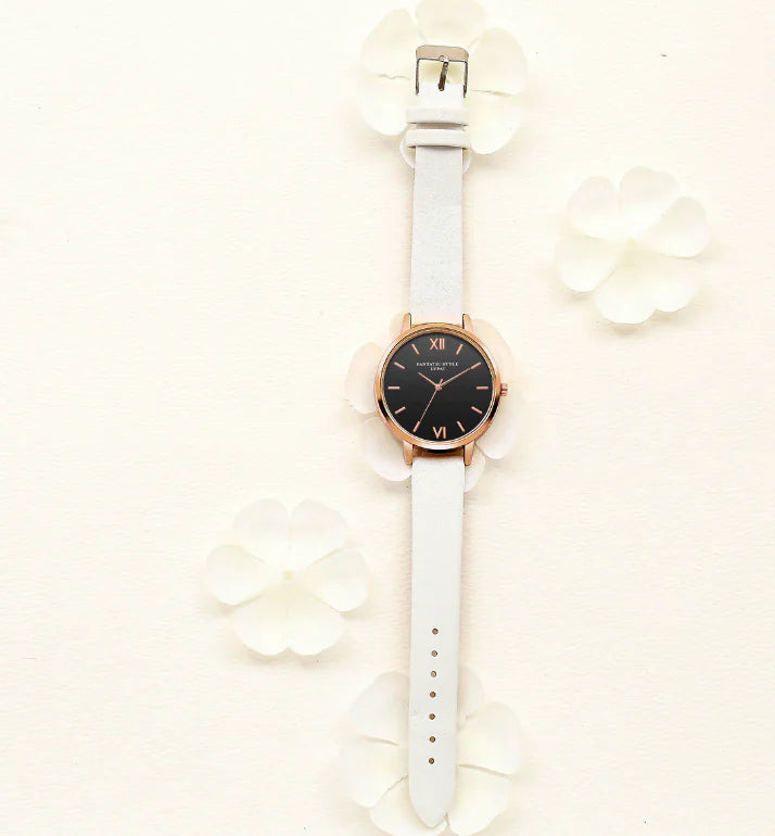 Black Dial Leather Watch