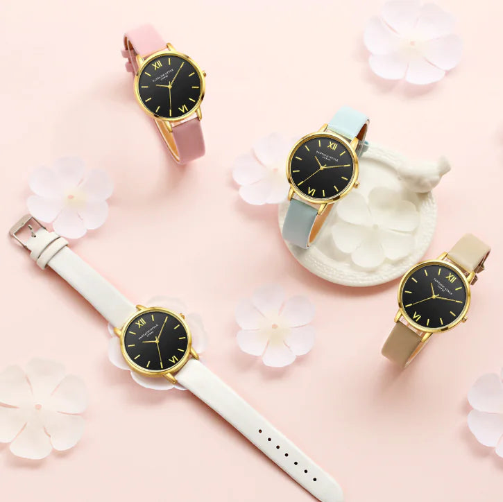 Black Dial Leather Watch