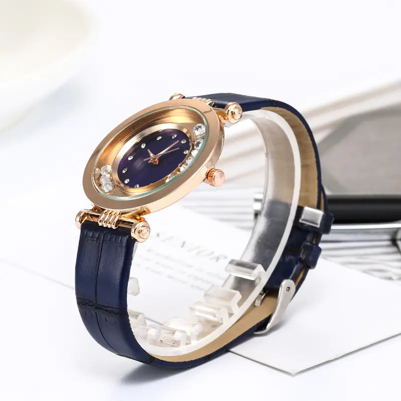 Fashion Rhinestone Belt Watch with Liquid Sand Design