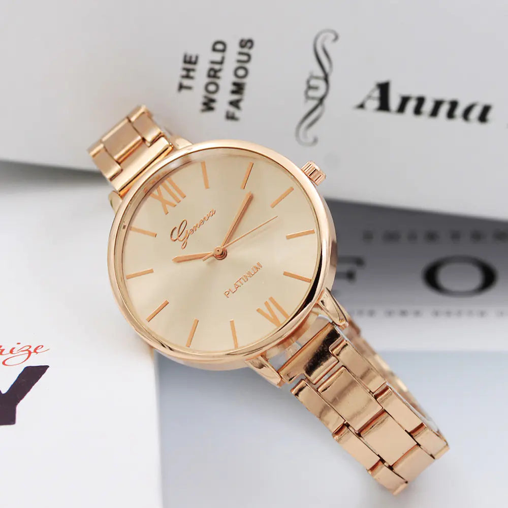 12-Crystal Steel Band Women's Fashion Quartz Watch