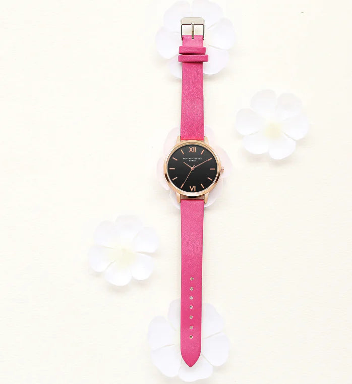 Black Dial Leather Watch
