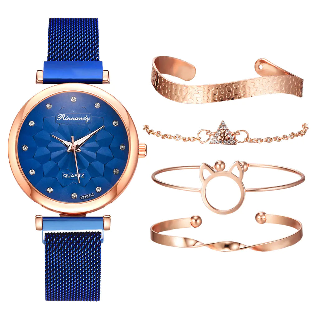 Fashion Women's Watch Set with Bracelet (5 Pieces)