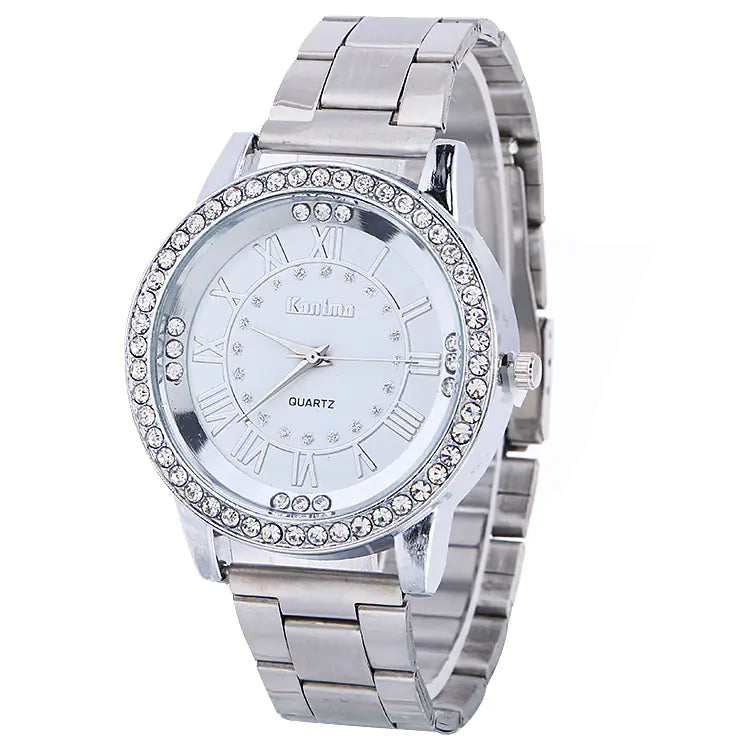 Fashion Women's Alloy Steel Bracelet Watch with Diamonds