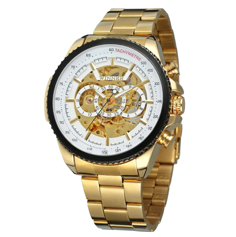 Fashion Men's Hollow Gold Steel Band Watch (Large Dial)