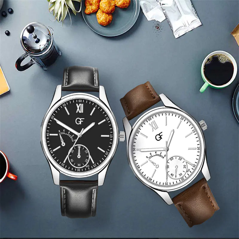 GF Men's Fashion Quartz Watch with Leather Strap