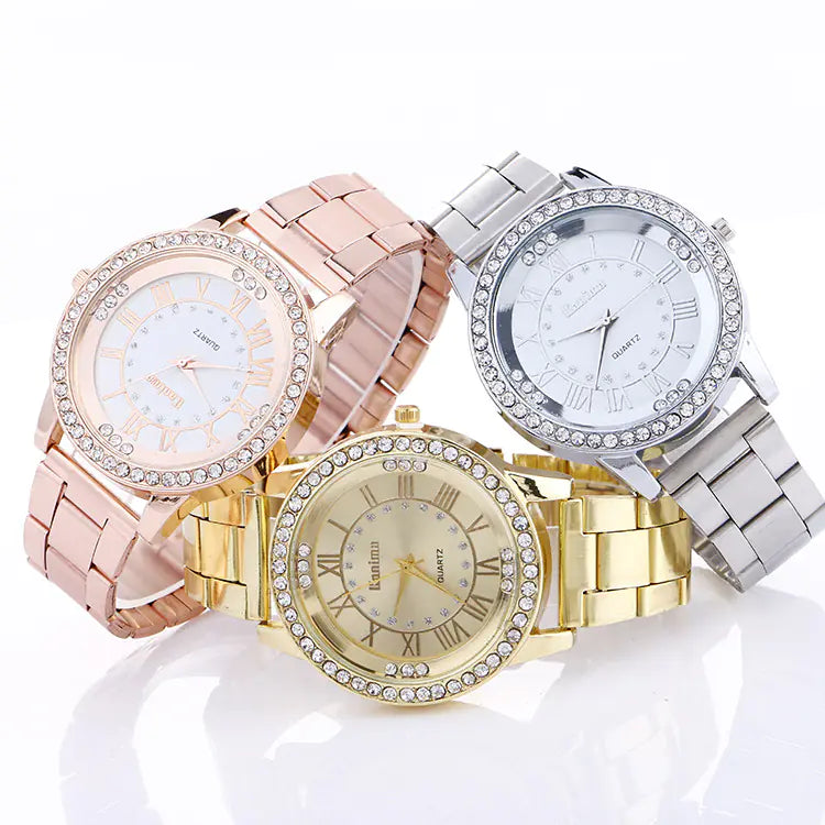 Fashion Women's Alloy Steel Bracelet Watch with Diamonds