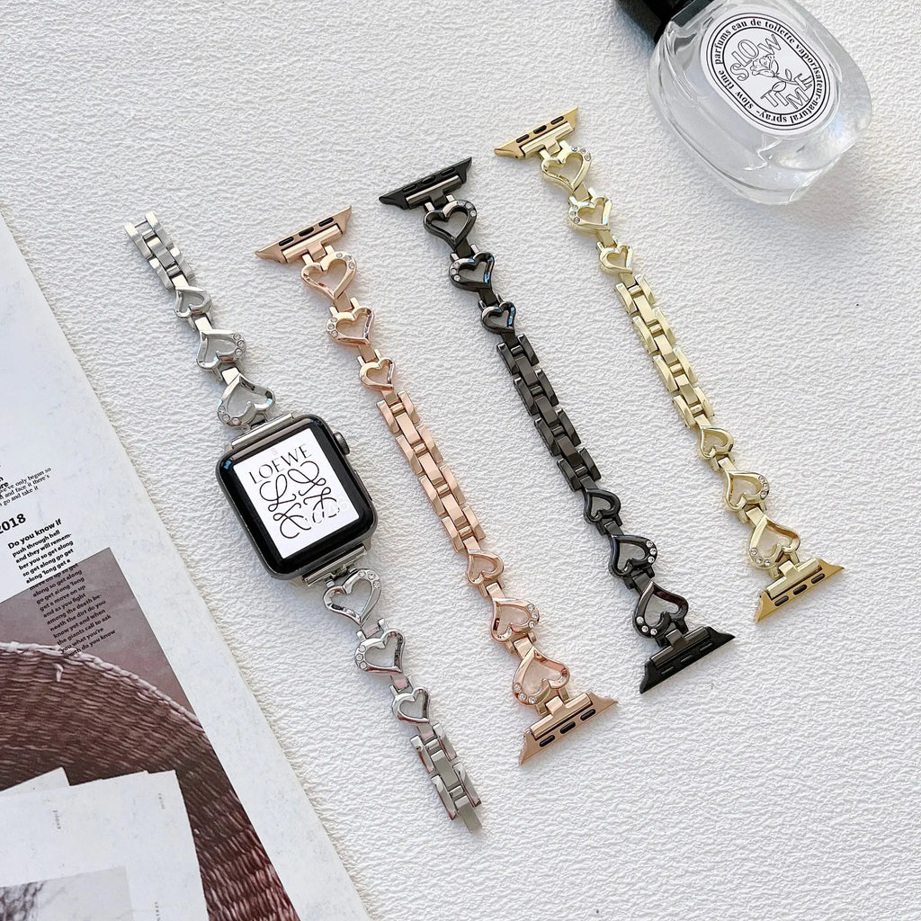 Fashion Heart-Shaped Diamond Bracelet for Apple Watch