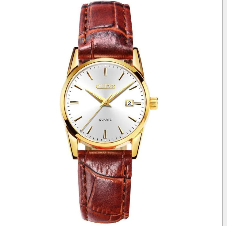 Genuine Leather Belt for Students, Waterproof Quartz Watch