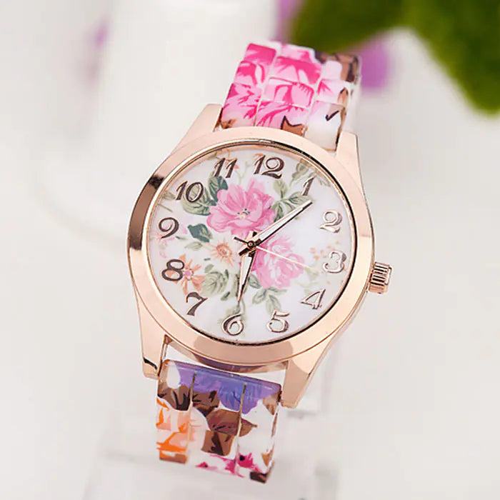 Geneva Floral Print Women's Fashion Watch
