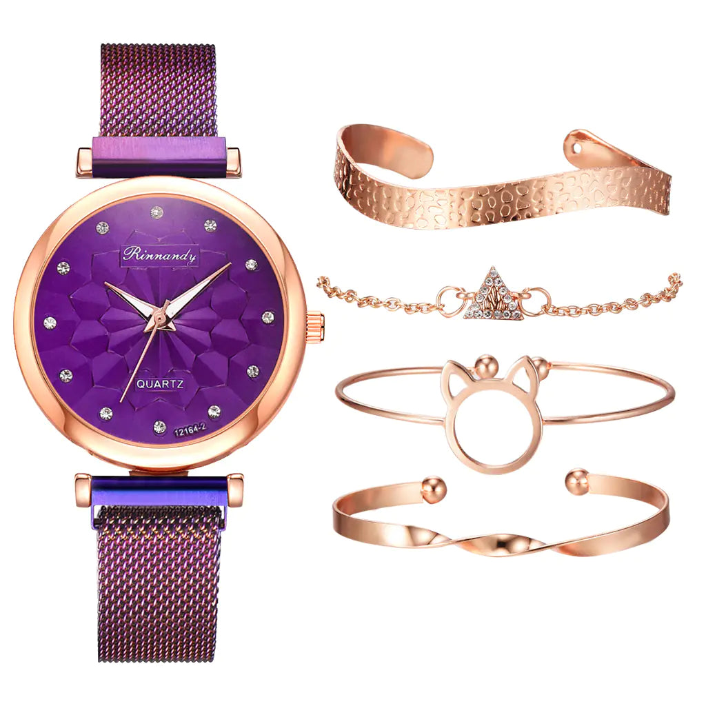 Fashion Women's Watch Set with Bracelet (5 Pieces)