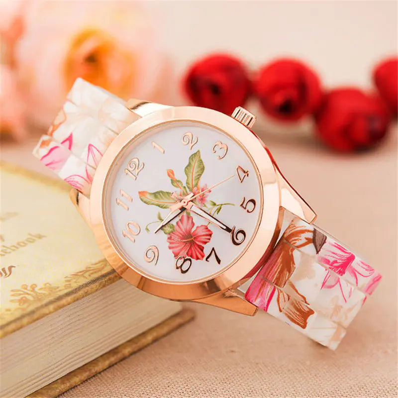 Geneva Floral Print Women's Fashion Watch