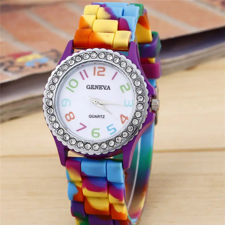 Candy Color Camouflage Silicone Watch for Students