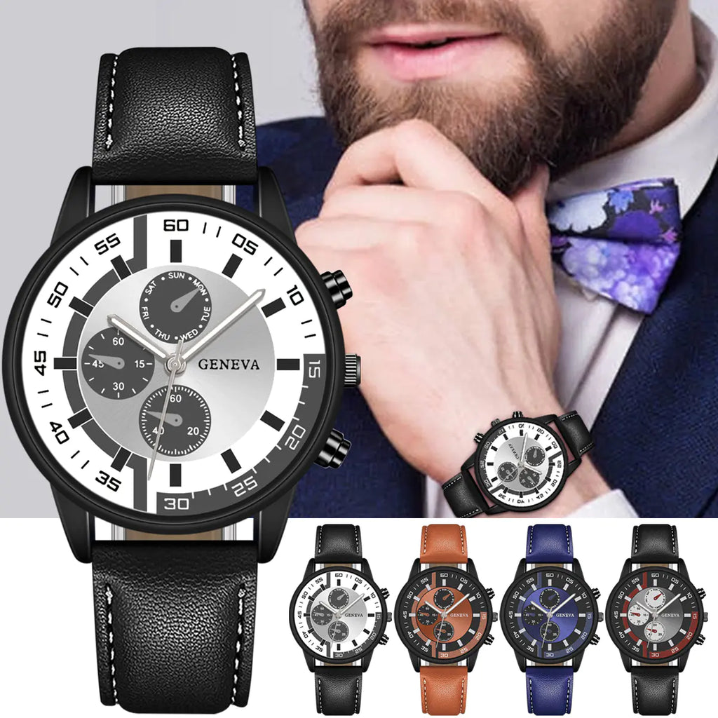 Fashion Quartz Watch for Men with PU Strap (Gift Box)