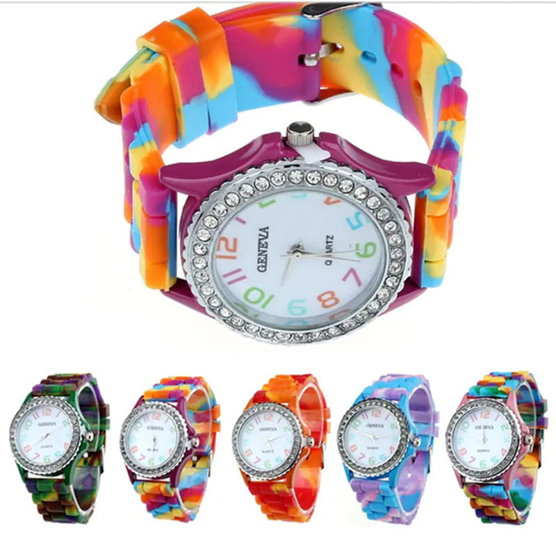 Candy Color Camouflage Silicone Watch for Students