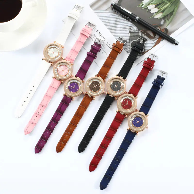 Fashion Rhinestone Belt Watch with Liquid Sand Design