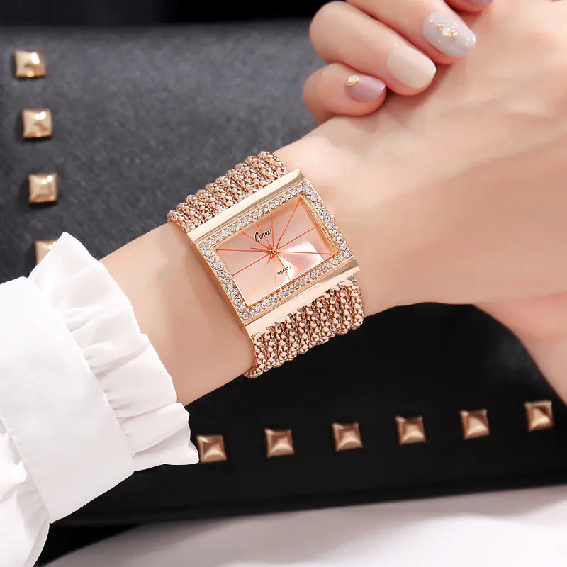 Fashion Square Women's Watch with Rhinestone Bracelet