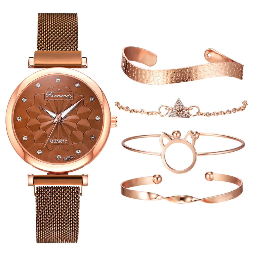 Fashion Women's Watch Set with Bracelet (5 Pieces)