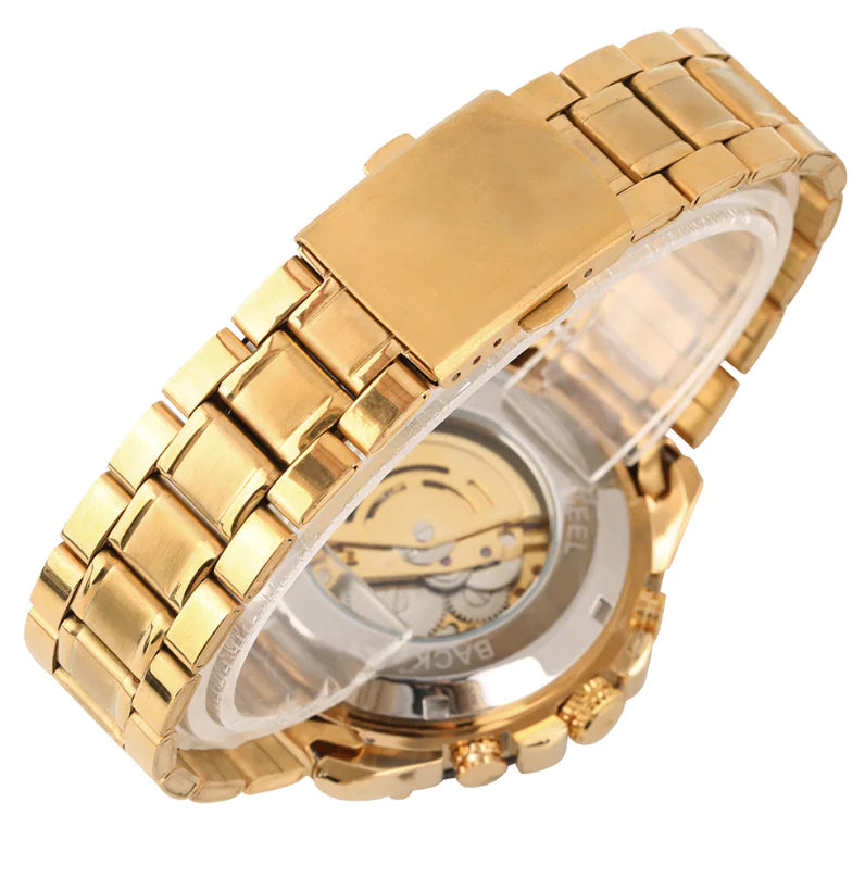 Fashion Men's Hollow Gold Steel Band Watch (Large Dial)