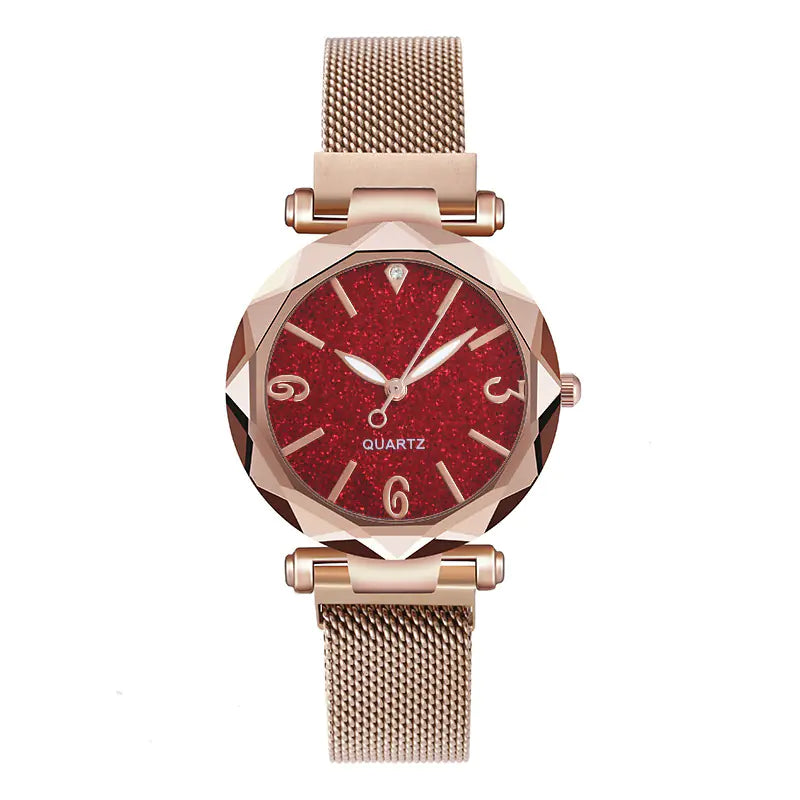 Fashion Quartz Watch with Mesh Band and Powder Face