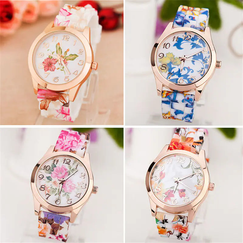 Geneva Floral Print Women's Fashion Watch
