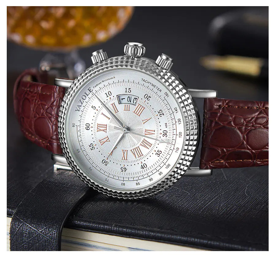 Fashion Quartz Watch with Roman Numerals and Calendar