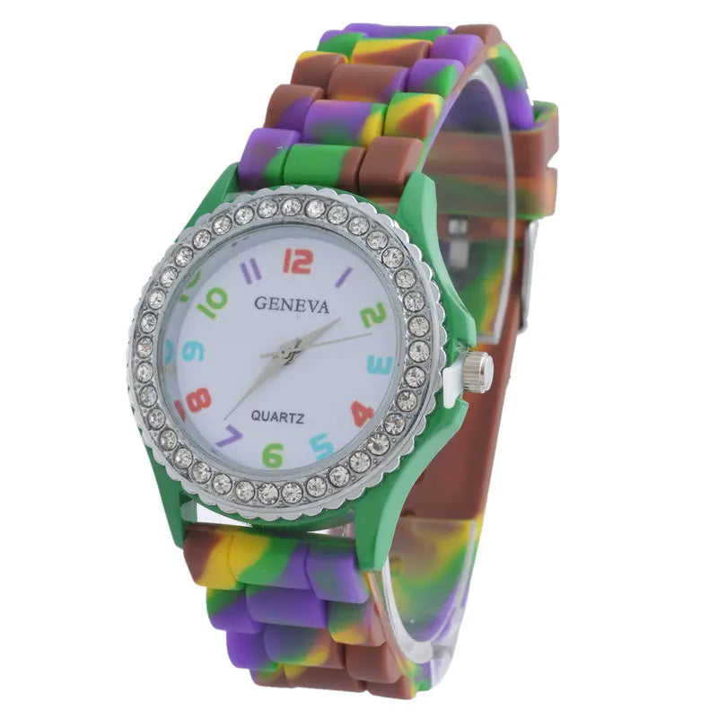Candy Color Camouflage Silicone Watch for Students