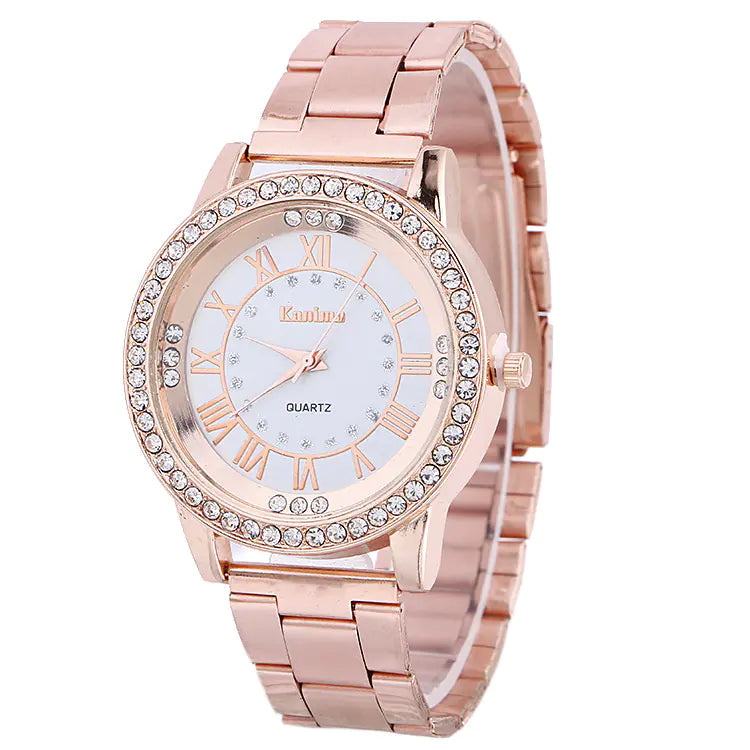 Fashion Women's Alloy Steel Bracelet Watch with Diamonds