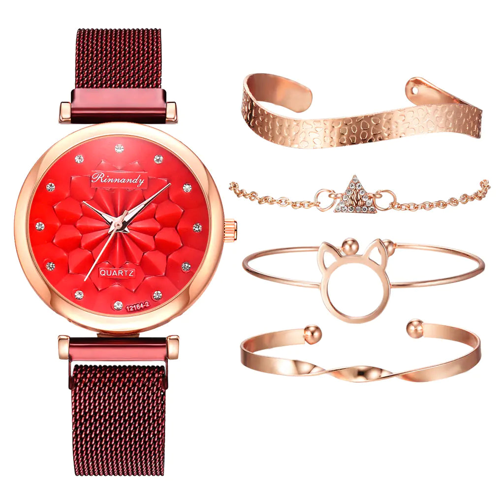 Fashion Women's Watch Set with Bracelet (5 Pieces)