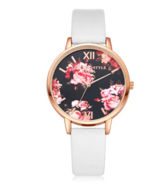 Fashion Floral Dial Watch for Women, PU Strap