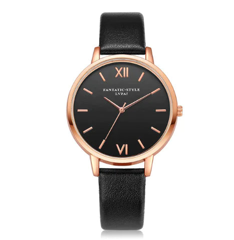 Black Dial Leather Watch