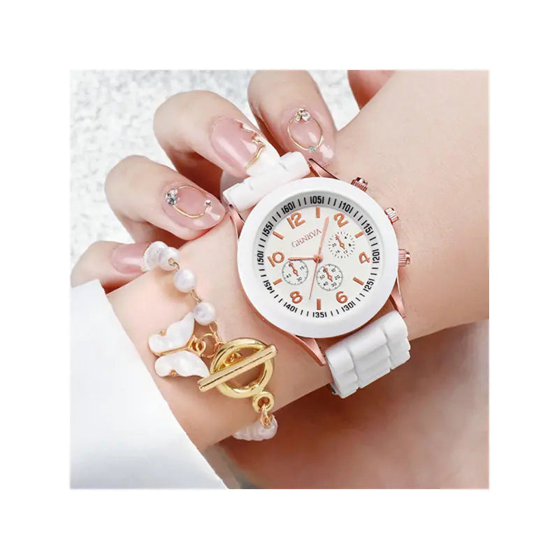 5pcs Set Women's Steel Band Quartz Watches with Gift Box