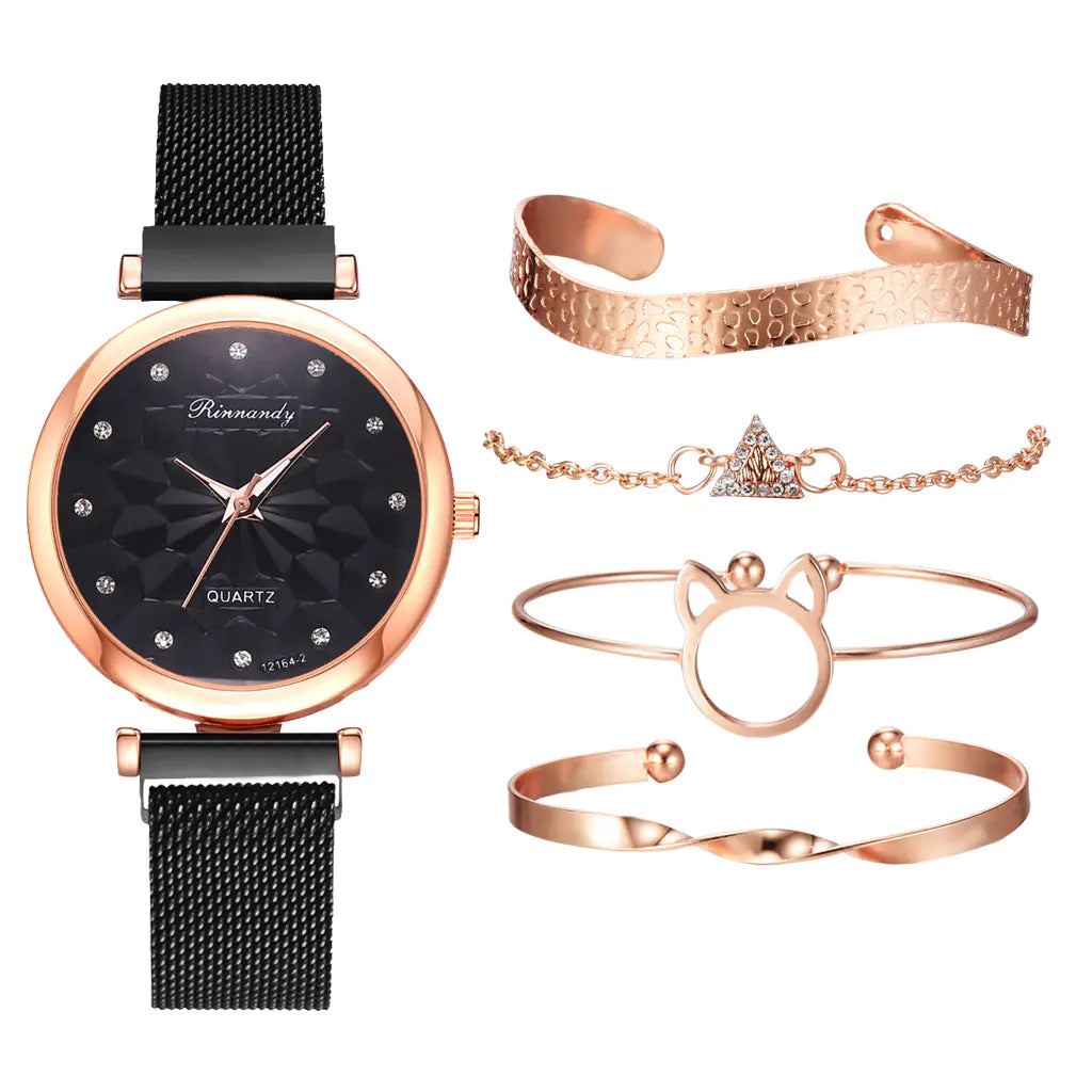 Fashion Women's Watch Set with Bracelet (5 Pieces)