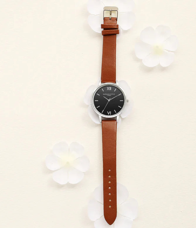 Black Dial Leather Watch