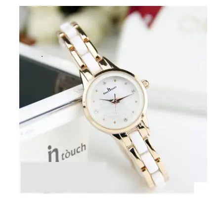 Fashion Women's Watch with Orchid Clover Ceramic Bracelet