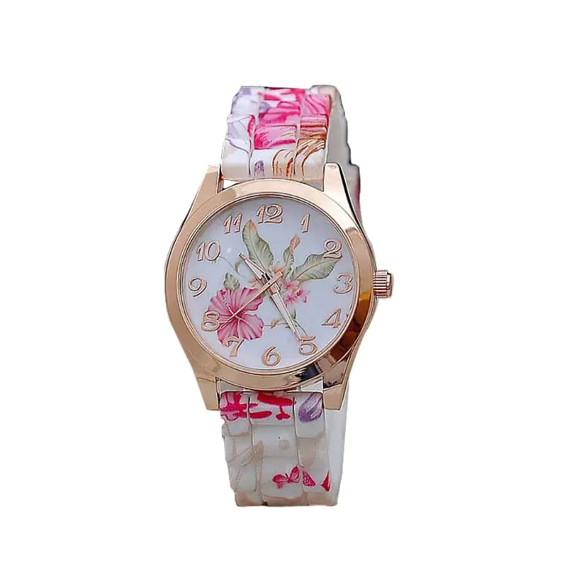 Geneva Floral Print Women's Fashion Watch