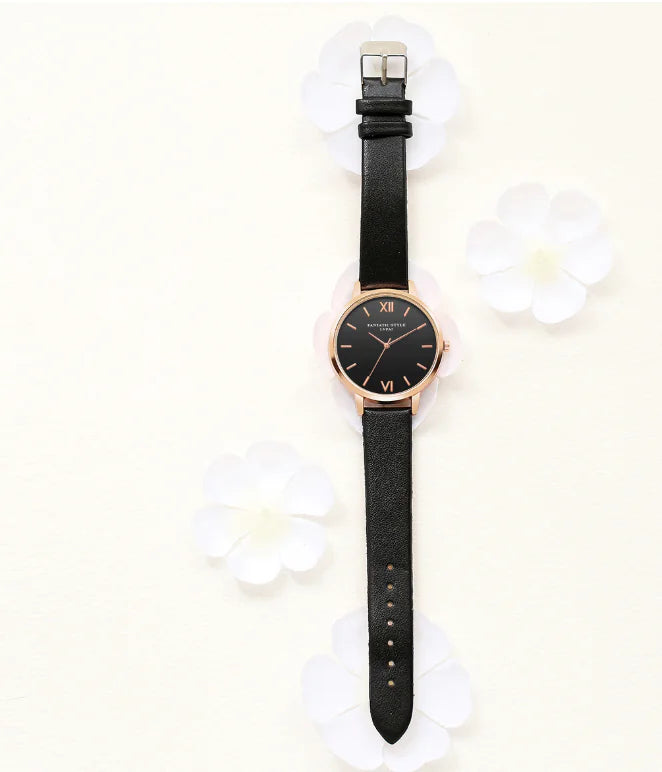 Black Dial Leather Watch