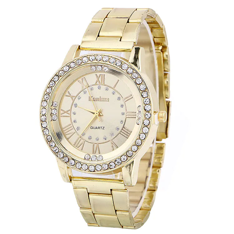 Fashion Women's Alloy Steel Bracelet Watch with Diamonds