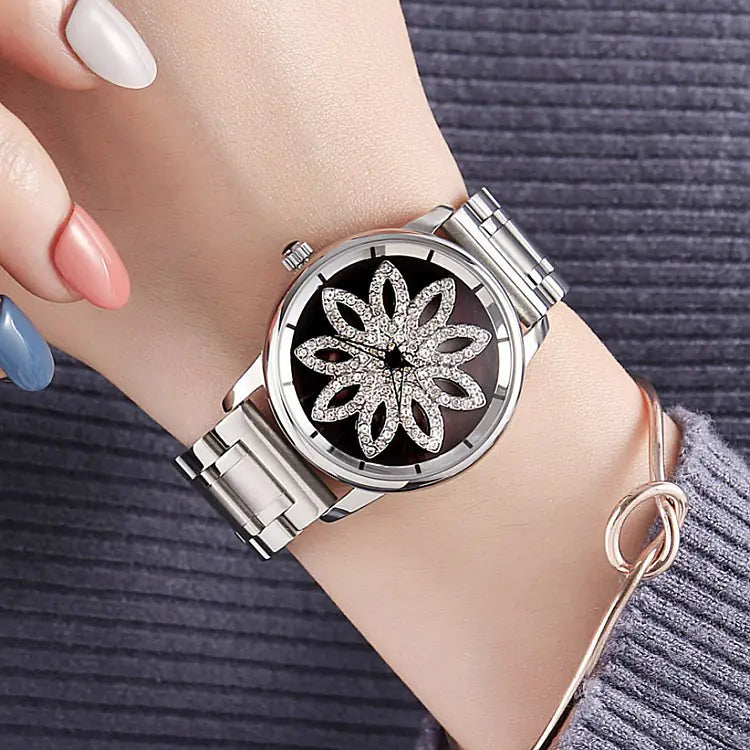 GUOU Fashion Women's Rotating Watch with Stainless Steel Band