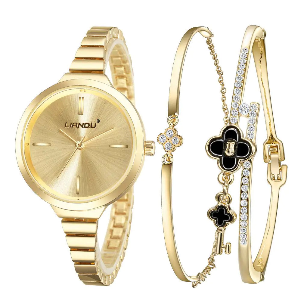 Fashion Quartz Watch with Alloy Bracelet in Gold