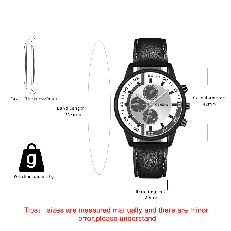 Fashion Quartz Watch for Men with PU Strap (Gift Box)
