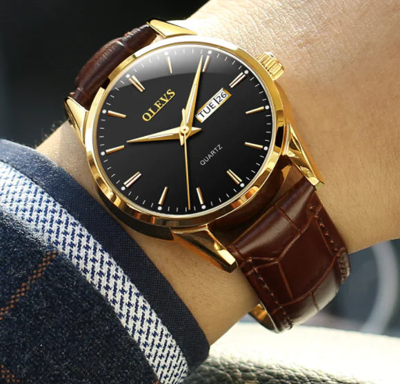 Genuine Leather Belt for Students, Waterproof Quartz Watch