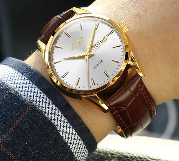 Genuine Leather Belt for Students, Waterproof Quartz Watch