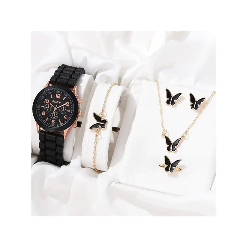 5pcs Set Women's Steel Band Quartz Watches with Gift Box