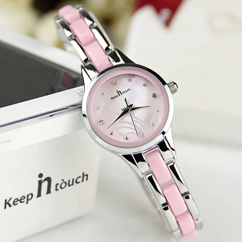 Fashion Women's Watch with Orchid Clover Ceramic Bracelet