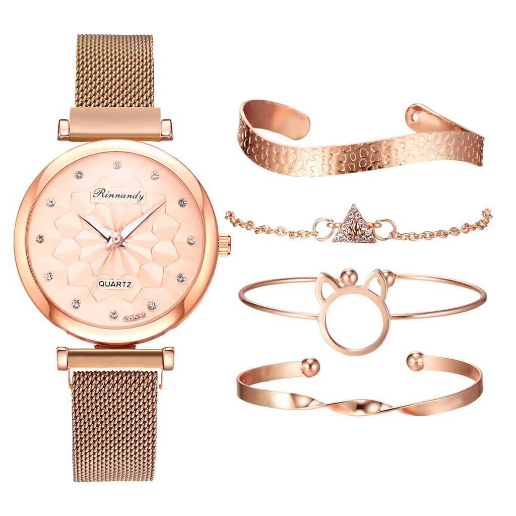 Fashion Women's Watch Set with Bracelet (5 Pieces)