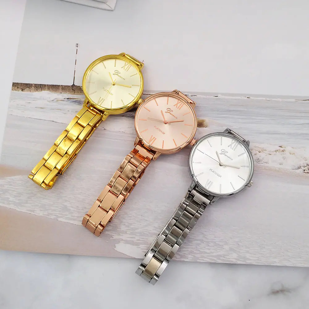 12-Crystal Steel Band Women's Fashion Quartz Watch