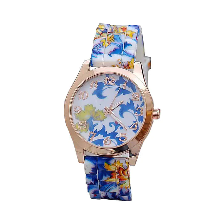 Geneva Floral Print Women's Fashion Watch