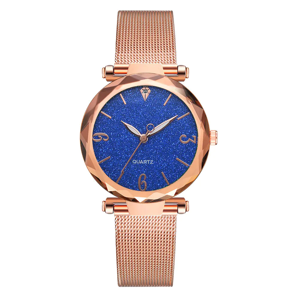 Fashion Quartz Watch with Mesh Band and Powder Face