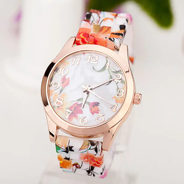 Geneva Floral Print Women's Fashion Watch